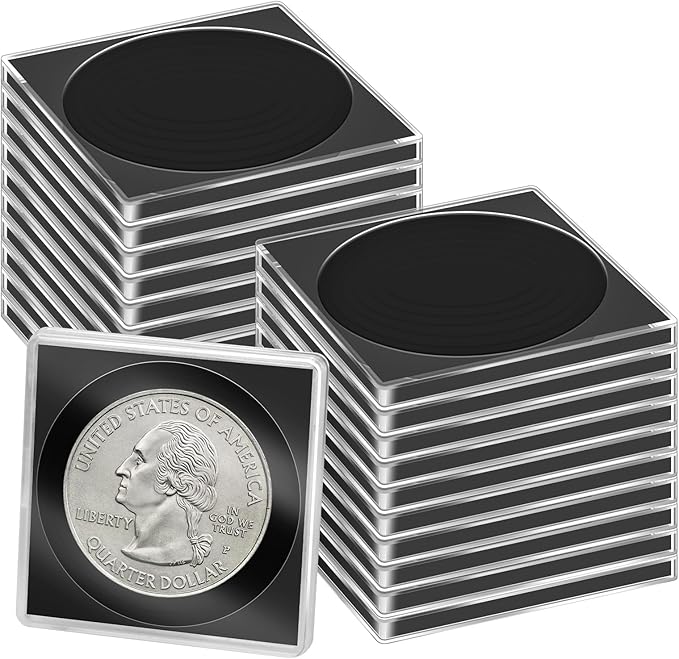 20 Pcs Adjustable Acrylic Coin Collection Cases with Sponges, Coin Snap Holder, Silver Dollar Protection Cases for Collectors, Coin Dollar Collection Supplies for Small to Medium Coins (16mm-36mm)