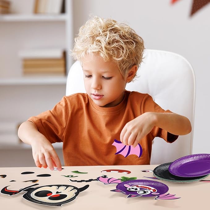 24 Pcs Arts and Crafts for Kids, Halloween Plate Craft Kits Christmas Arts Craft Animal DIY Plate Kit for Halloween Xmas Holiday Party Girl Boy Preschool Classroom DIY Project(Funny)