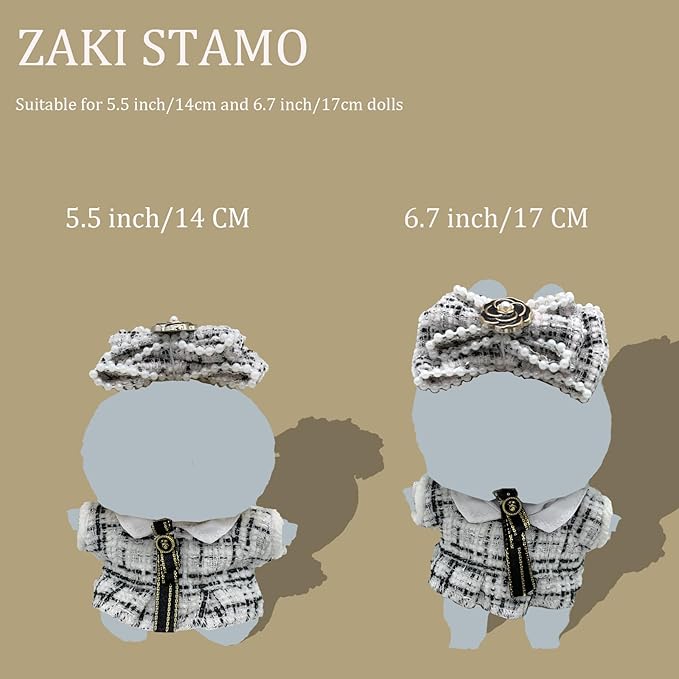Clothes for Labubu,5 Sets Doll Clothes Compatible with Labubu,White Dress Outfit + Fake Glasses + Chain,Suitable for 17cm 14cm / 6.7in 5.5in Dolls,Not Doll
