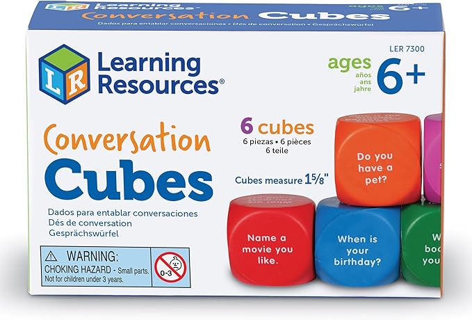 Learning Resources Conversation Cubes - 6 Pieces, Ages 6+ Foam Cubes for Social Emotional Learning, School Counselor Supplies, Speech Therapy Toys, Ice Breaker Cubes