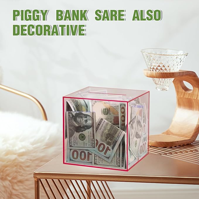 Clear Piggy Bank for Adults/Kids, Acrylic Unopenable Money Box for Cash Coin Saving, Must Break to Open, Money Saving Jar for Adults Boys Girls, Size 5.9''