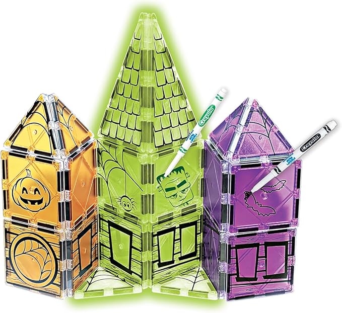 CreateOn Crayola Halloween Glow Doodle Magnetic Tiles Set, Building Set for Kids, STEM Toys for Boys and Girls Ages 3 and Up, 25-Piece Set