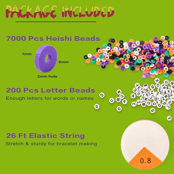 ADIIL 7200pcs Clay Beads Bracelet Making Kit, 6mm Polymer Heishi Beads for Jewelry Making, Friendship Bracelet Kit Birthday Gift for Adults Halloween