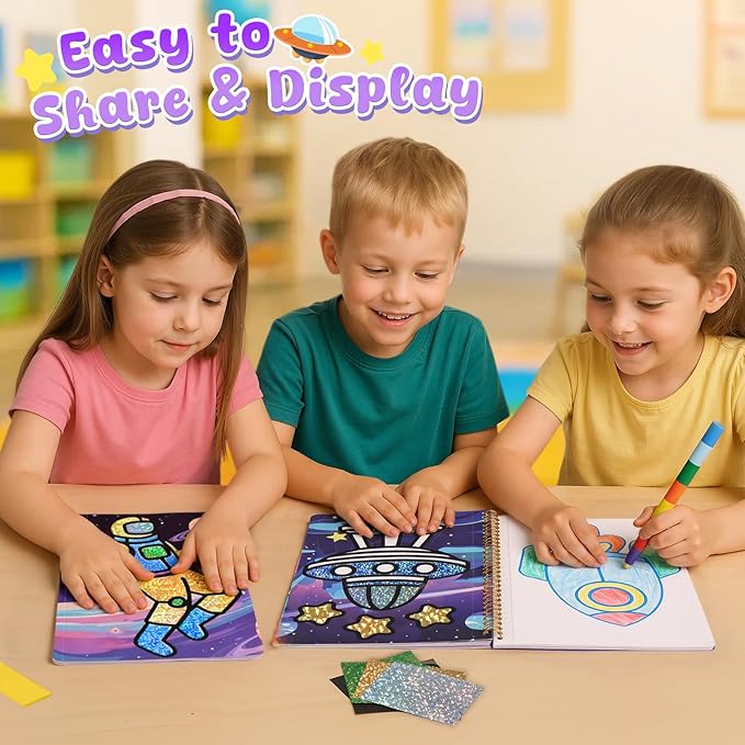 3 otters Foil Art Craft, Astronaut Painting Kits for Kids Travel Toys Coloring Games for Boys Party Favor Birthday Gift DIY Goodie Bag Stuffers