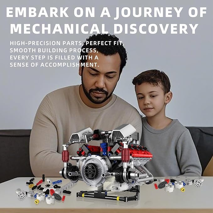 Le Mans Race Car Engine Building Blocks Kit,V8 Engine Model That Work Toy,with Motor & APP Control for 6+ Years Kids Adults (700 Pieces)