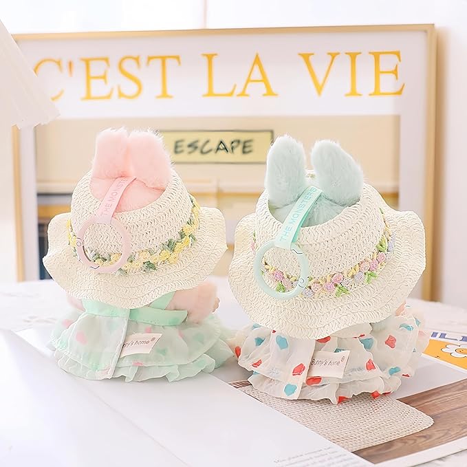 Clothes for Doll Accessories (No Doll), Kawaii Hat Skirt Outfit Set 3 Pieces for 15cm 17cm Dolls Suit, Stylish Flower Dolls Hat Clothing Set Replacement Green