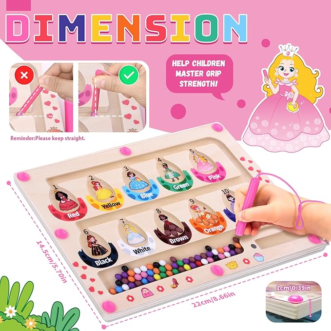 Princess Mini Magnetic Color and Number Maze Montessori Toy for Ages 3 4 5, Toddler Busy Board, Educational Preschool Learning Activities, Ideal Christmas & Birthday Gift for Girls and Kids