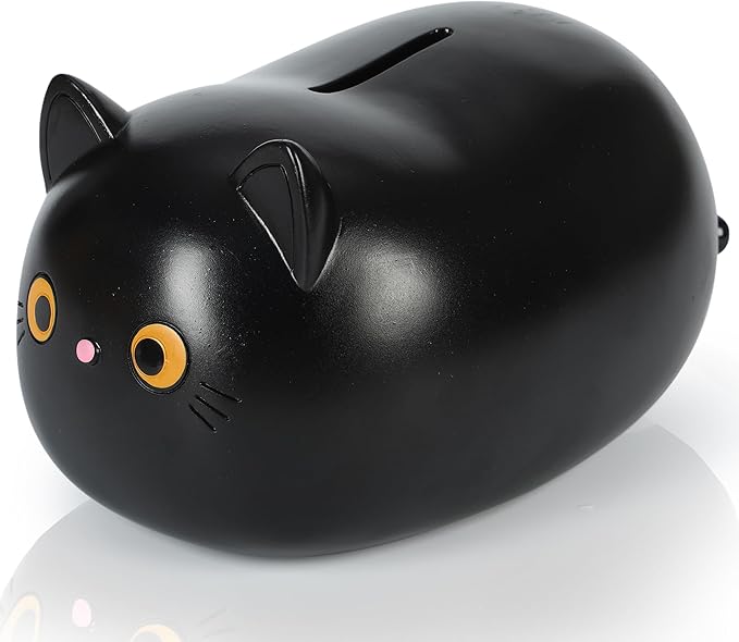 H&W Black Cat Piggy Bank for Girls,Plastic Coin Bank,Unbreakable Money Bank,Cute Piggy Bank for Kids,First Money Box,Best Birthday