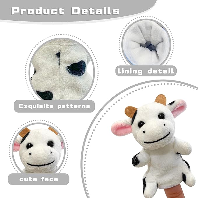 Farm 6pcs Finger Puppets Set, Cute Animal Puppet Mini Hand Puppets Role-Playing Story Animal Soft Plush Toy for Kids Chicken, Duck, Dog, Pig, Sheep, Cow (farm01)