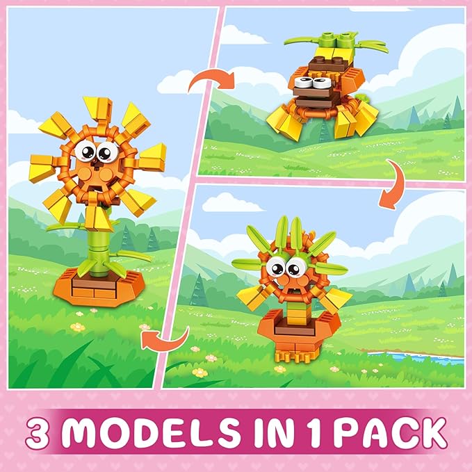36 Packs Party Favors Building Blocks, Ideal for Kids Classroom Exchange, Flower Bouquets Building Set, Mini Building Flower Set, DIY Unique Great Brithday Gifts for Girls Womens