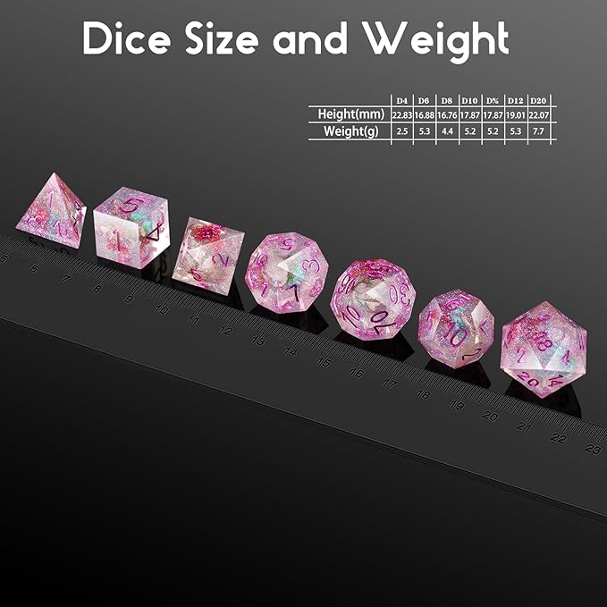 Resin DND Dice, DNDND Handmade Flowers Sharp Edge D&D Die Set with Gift Case for D&D Dungeons and Dragon Tabletop Games (Matt Purple)