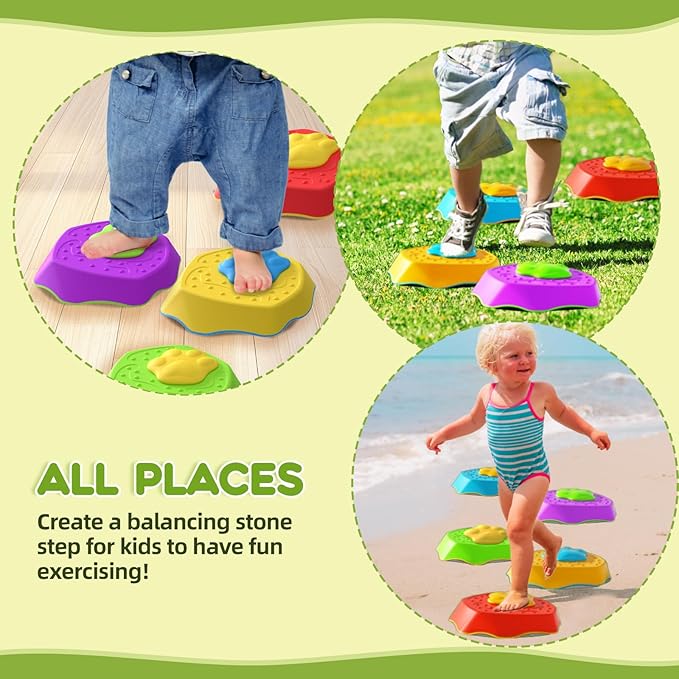Sound Stepping Stones for Kids - 5 Pcs Non-Slip Indoor or Outdoor Balance Stones, Obstacle Course Coordination Game for Aged 3 4 5 6, Sensory Toys for Toddlers, Birthday Gifts