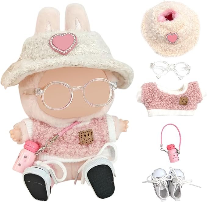 Doll Clothes Set, 5PC Pink Clothes for 15/17 cm Dolls, Fashion Exquisite Accessories for Doll, Luxury Chic Doll Clothing, Stylish Outfit for Boys Girls Birthday Collectors