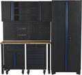 Strongway Steel Garage Storage System with Drawers, Pegboard, Shelves, Tabletop, 2 Rolling Cabinets, 81.5in. x 75.7in.