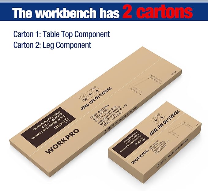 WORKPRO 72" Adjustable Workbench, 3000 LBS Load Capacity Hardwood Garage Workbench with Power Outlets, Rubberwood Top Heavy-Duty Workstation for Workshop, Garage