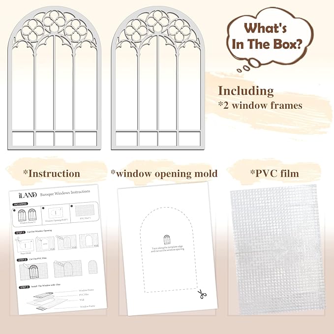 iLAND 1/12 Scale Accessories of Dollhouse Window, Wooden DIY Dollhouse Building Supplies, Complete Miniature Window Kit w/Wooden Frame & Grid Pattern PVC Film