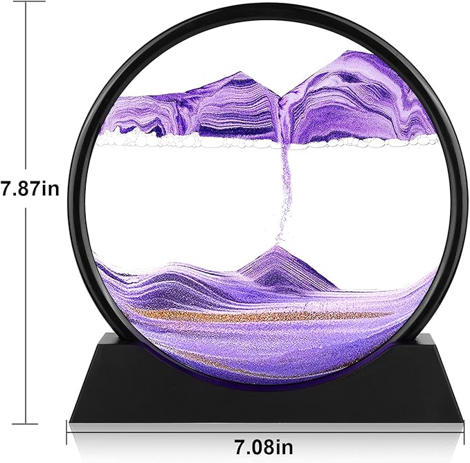 Moving Sand Art Picture - 3D Quicksand Painting Decor - Round Glass 3D Deep Sea Sandscape - Relaxing Home Decoration Desk Toys for Home Office Desk Mantle Bookshelf- (Purple, 7 in)
