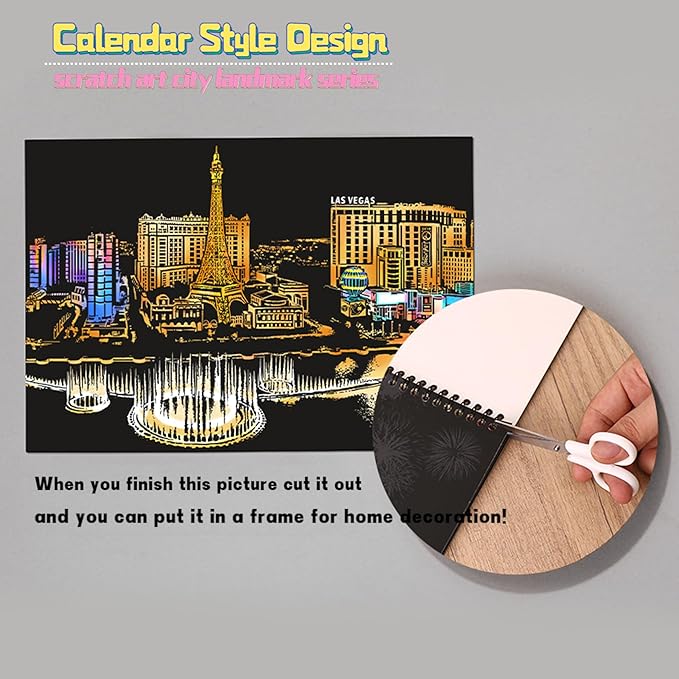 Scratch Art Book for Adults-Landmark Building Scratch Paper|Scratch Painting Paper Craft Kit|Creative Foil Engraving Scratch Art|Scratch City Series Books for Travel Lovers,Craft Lovers(City Series 1)