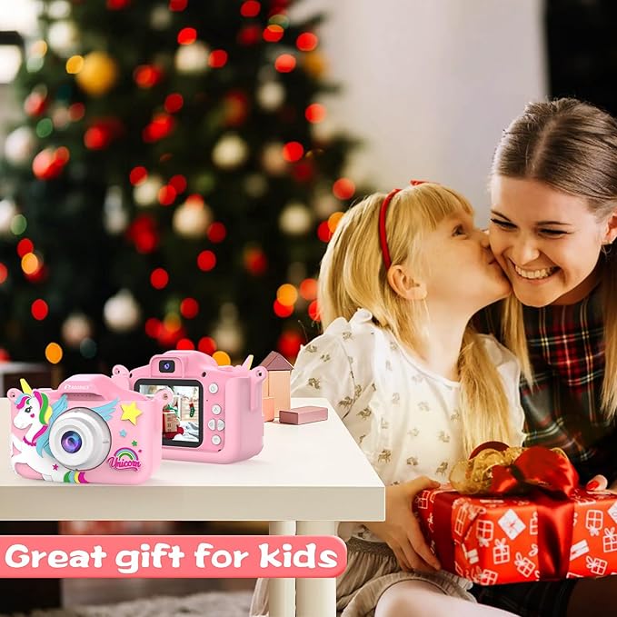 PROGRACE Kids Camera for Girls and Boys - Ages 3-12, Digital Video Camcorder Toy with Cartoon Soft Cover - Unicorn Camera with 32GB SD Card - Best Christmas Birthday Gift for Kids, Pink