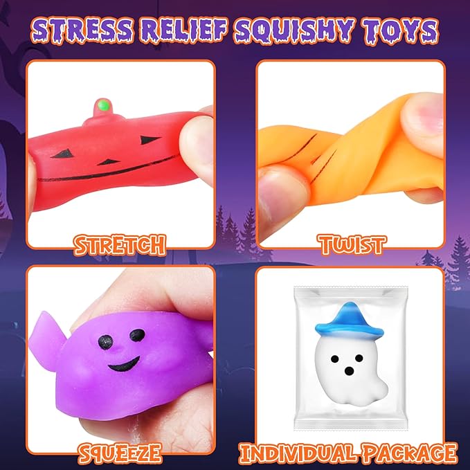 200 PCS Halloween Squishy Toys for Kids Toy Halloween Party Favors Trick or Treat Toys Bulk,Halloween-Theme Squishy Toy for Kids Boys Girls Gifts,Goodie Bags Fillers,Classroom Prizes