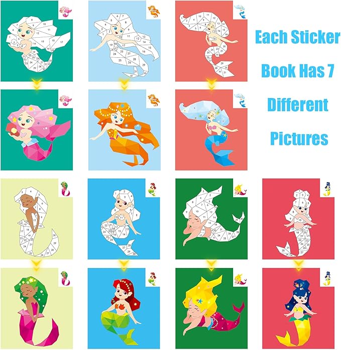 Mermaid Crafts Sticker Book for Kids Ages 4-8, Party Favor, Travel Activity Set