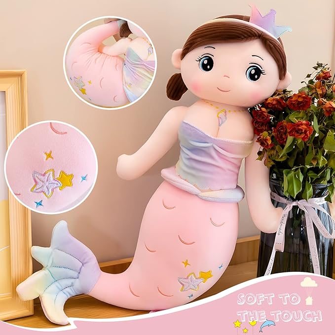 Mermaid Stuffed Animal Plush, 31.5in Cute Soft Pink Hugging Mermaid Plushies Pillow Toys Kawaii Birthday Gift for for Adults Kids Boys Girls