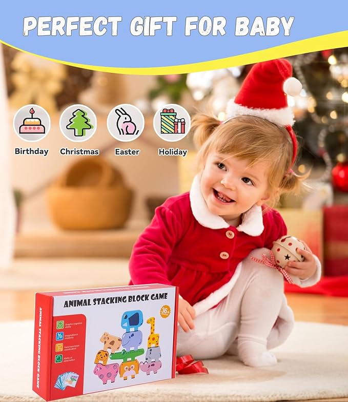 Wooden Animal Puzzles for Toddlers - Sorting & Stacking Montessori Toys for 3 4 5 Year Old Boys Girls, Kids Educational Learning Toys Gift (10pcs Animals)