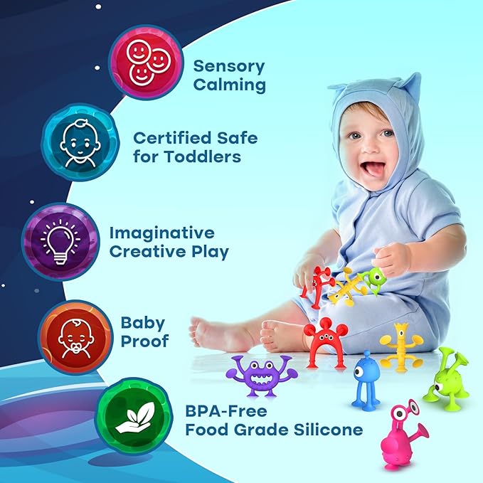 Suction Toy Toddler Bath Toys: No Hole Bath Toy for Boys Girls Gifts - 18PCS Sensory Fidget Toys for Kids - Baby Window Building Toy Gooide Bag Stuffers - Christmas Stocking Stuffers for Kids