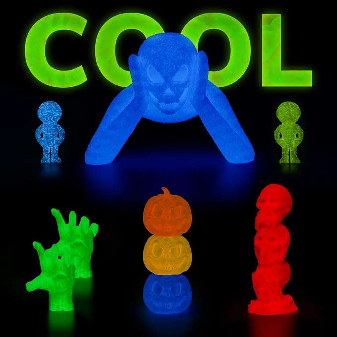 AMOLEN 3D PLA Printer Filament, 1.75mm Glow in The Dark Blue PLA Filament for 3D Printing, Best with UV Lamps, 1kg Spool (2.2lbs), Dimensional Accuracy +/- 0.02 mm, Fit Most FDM 3D Printers