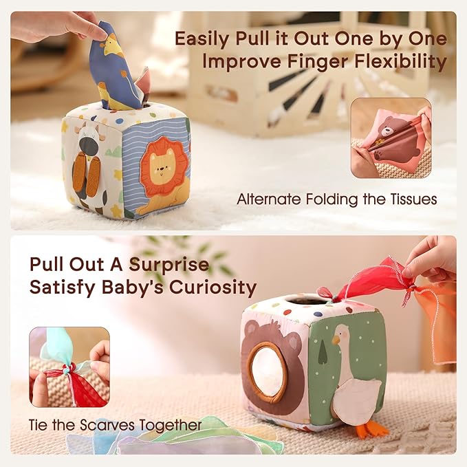Youuys Baby Tissue Box Toy for Babies 6-12 Months - Montessori Toys Baby Tissue Box Sensory Toys for 1 Year Old - Boy Girl Gifts for Babies 6 12 18 Months Old