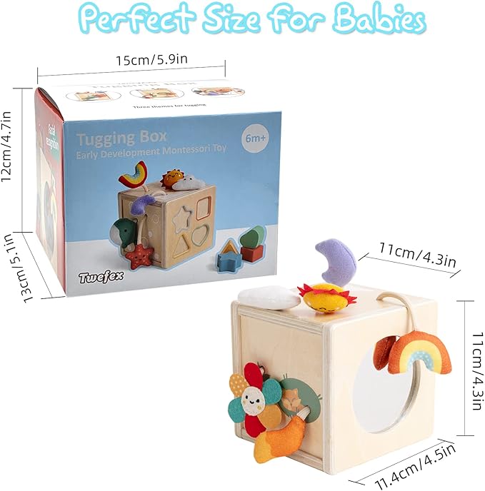 Pull String Activity Toy, Montessori Toys for Babies 6-12 Months, Wooden Activity Cube Baby Sensory Toys for 1 Year Old Boy Girl, Early Learning Baby Infant Toy 6 to 12 Months