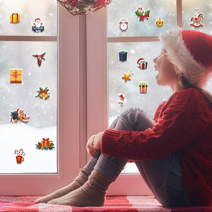 Christmas 3D Puffy Sticker Play Set Xmas Activity Book for Kids Toddlers 2-4 Toys Sticker Merry Christmas Holiday Party Supplies 100 Reusable Puffy Window Decals 2 Fold-Out Fireplace Scenes