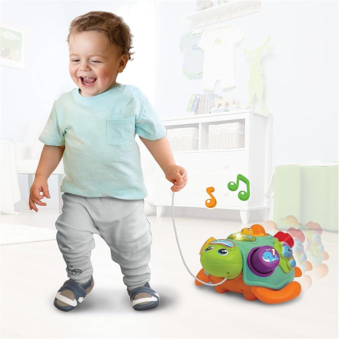 winfun Pull Along Sort 'n Learn Turtle – Shape Sorter Toy for Toddlers 12M+ with Lights, Sounds, Music, Quiz Game – Bilingual English/Spanish Educational Toy – Includes 4 Shapes & Batteries