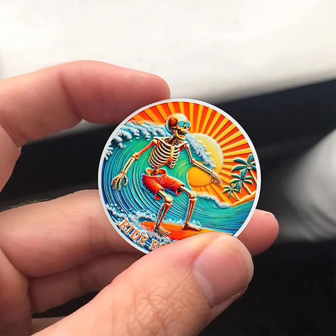 AtSKnSK Memento Mori Coin Momento Mori Coin Skull Coin Stoic Gifts Memento Mori Calendar Living Memento Mori Amor Fati Coin (Surfing Skeleton)