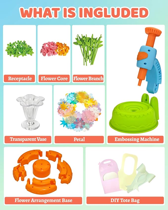 DIY Art Flower Toys Include Extra Accessories Set, Arts and Crafts Activity Kit for Kids, Flower Garden Building Toys for Girls, Birthday Gifts for 3 4 5 6 7 8 9 10 11 12 Year Old Girls(Green)