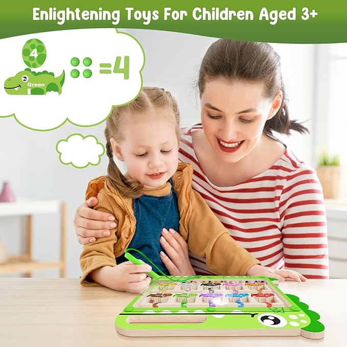 Magnetic Color and Number Maze, Montessori Toys, Wooden Puzzle Activity Board for 3+ Year Old Kids, Counting & Color Sorting Educational Toys for Toddlers and Boys Girls 3 4 5 6 Years Old