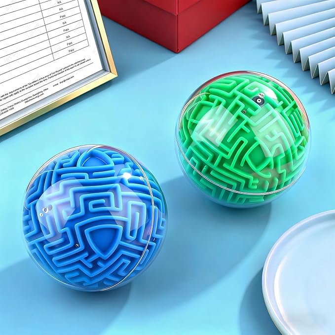 3D Puzzle Ball Maze Brain Teasers Games Puzzle Toy Gravity Memory Cube Educational Toys Gifts for Students Teens Adults,Blue and Green