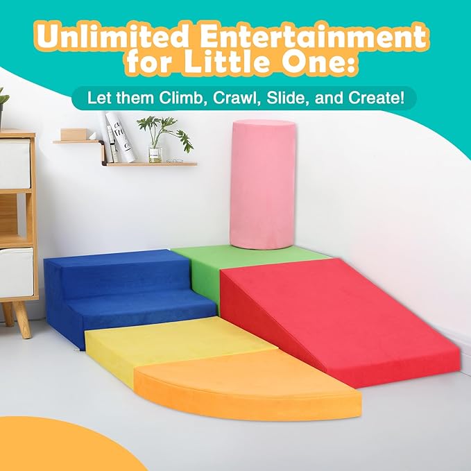 6-Piece Set Baby Foam Climbing Blocks for Toddlers - Baby Climbing Toys for Toddlers Indoor - Kids Soft Play Climbing for Toddlers - Velvet Foam Play Gym Playtime Corner Climber
