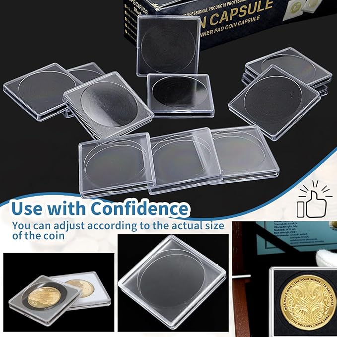 20 Pcs Adjustable Acrylic Coin Collection Cases with Sponges, Coin Snap Holder, Silver Dollar Protection Cases for Collectors, Coin Dollar Collection Supplies(20mm-40mm)