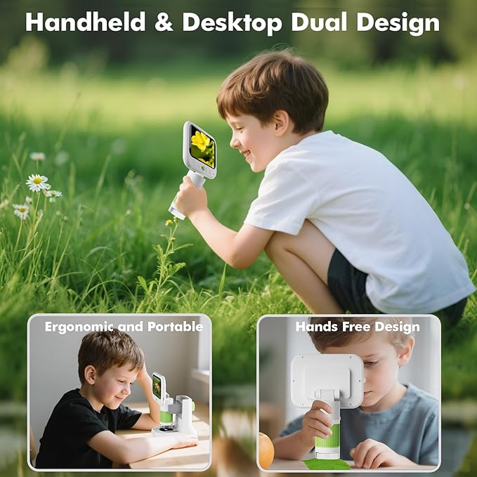 Digital Microscope for Kids,4.3" HD Screen Portable Microscope with 8 LED Lights,Educational STEM Science Toys with 8G SD Card for Photo/Video,Birthday Gifts for Boys Girls
