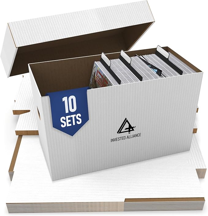 Premium Short Comic Book Storage Box (10 Pack - White). Thick Cardboard Comic Book Box/Cabinet. Comics Books Bin for 150-175 Collectibles. Comics Boxes Storage Case/Cabinet to Showcase Collectibles.