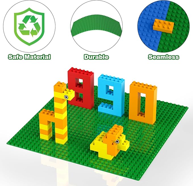 Classic Baseplates, Peel and Stick Base Plates for Building Bricks, Compatible with Major Brands, Self-Adhersive Base for Bricks 10" x 10", 6 Pack Green
