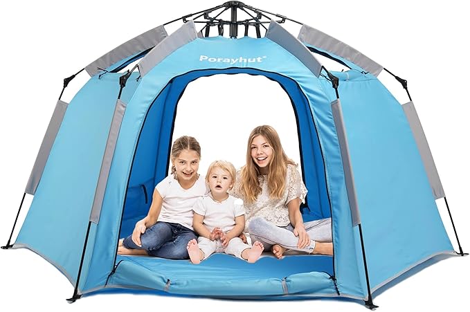 Portable Hexagon Kids Play Tent with LED Strip Lights Indoor Children Play House Easy Set-up Space Tent Dream Tent for Night.4-5 Person Birthday Gifts