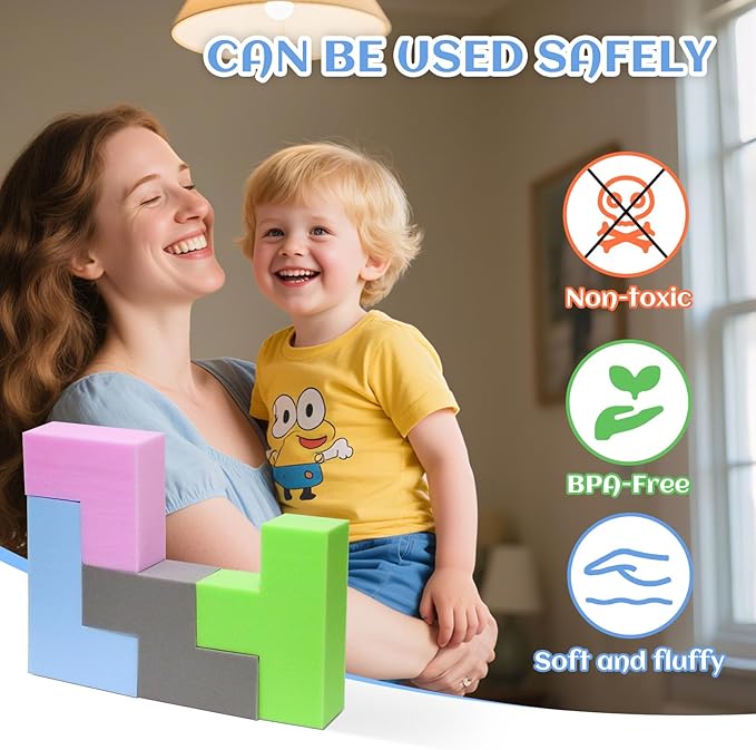 4PCS Soft EVA Foam Building Blocks for Kids – Colorful Tetris-Shaped Stacking Cubes, Sensory Toys for Toddlers & Preschoolers, Safe & Fun Educational Play for Classroom or Home