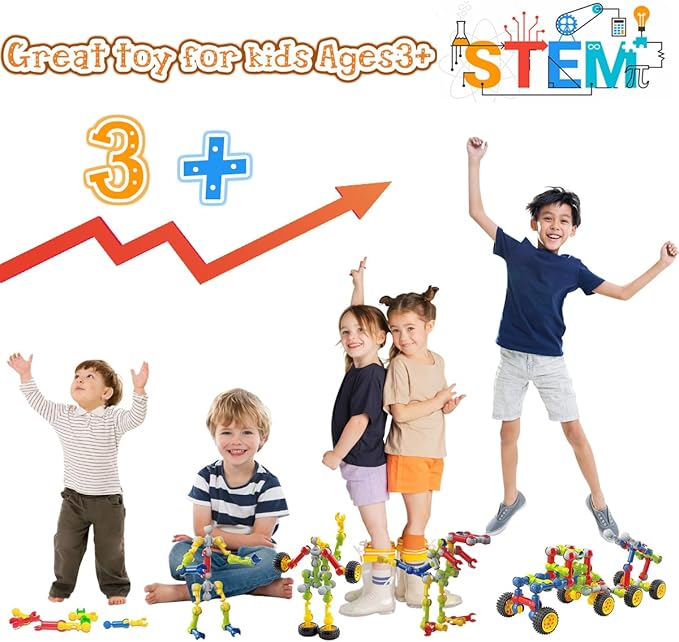 Stem Building Blocks Set - 167 Pcs With Wheels - Ideal for 5 Year Old Boys and Girls - Educational and Creative Building Games