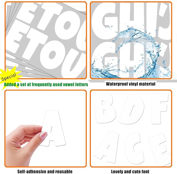 Bemeol 288 Pcs Bulletin Board Letters 24 Sheets 2.5 Inch Self Adhesive Vinyl Alphabet Stickers Letter for Poster Board Classroom School Home Decor(White)