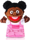 1 Pcs Family Hand Puppets 13 Inch Grandparents, Mom & Dad, Brother & Sister Plush Hand Puppet Toys Role-Play Toy Puppets for Kids Storytelling Imaginative Pretend Play Teaching Preschool(Black Sister)