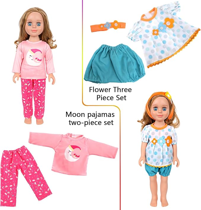 MSYO 10 Sets (20 Pcs) Doll Clothes for 17 - 18 Inch Dolls, Diverse Outfits (Sporty Dress, Floral Dress, Flamingo Swimwear) & Casual Wear, Fashion Dress - Up Set