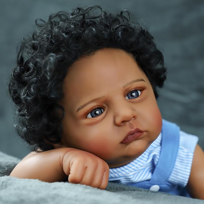 SCOM Reborn Baby Dolls Black Boy - 20 Inch Realistic African American Newborn Boy Doll Lifelike Weighted Soft Body Real Life Baby Dolls Gift for Kids Age 3