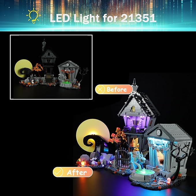 LED Light Kit for Lego 21351 Disney Tim Burton's The Nightmare Before Christmas Set, Blue Underglow Lights Compatible with Lego 21351 Set (Not Include Blocks Set)